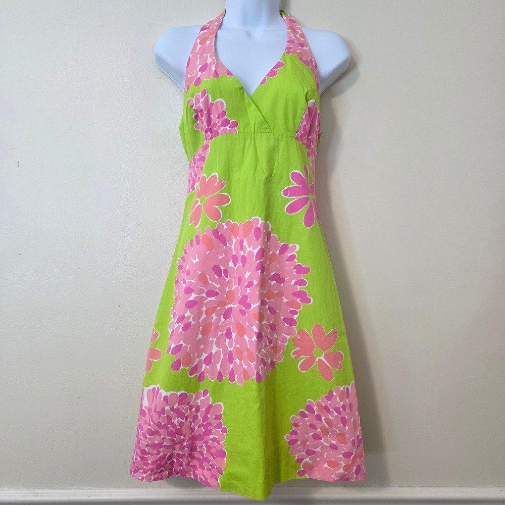 Lilly Pulitzer Tropical Mini Halter Dress Sz 2 Babydoll Y2K Preppy Resort Shift